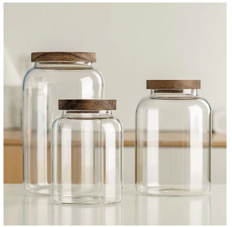 Wooden Lid Airtight Glass Jar Food Storage Container