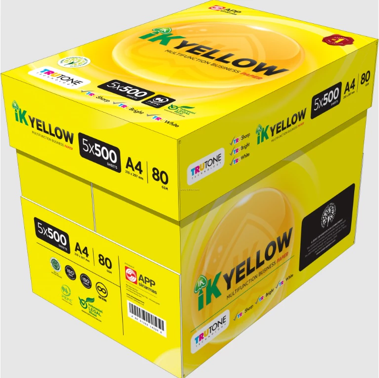 IK Yellow 80gsm A4 Paper 1 Carton Box (5 Reams) (500 sheets  /  ream)