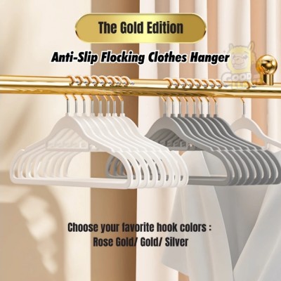 Anti Slip Velvet Hanger Premium Rose Gold Hook Flock Non-Slip Wardrobe Organizer