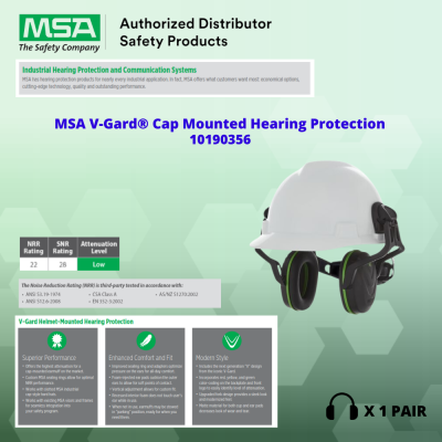 MSA 10190356 MSA V-Gard H1 Safety Helmet Ear Muffs for Low Attenuation