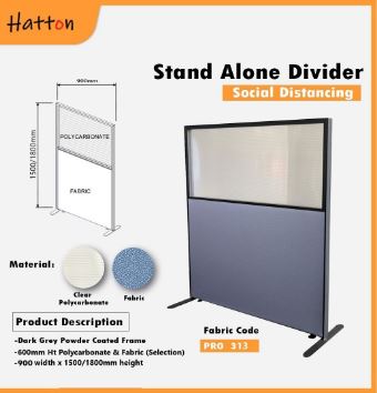 Hatton Stand Alone Partition (900mm W x 1780mm H) Half Polycarbonate and Fabric