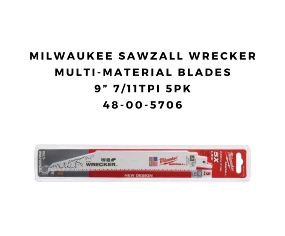 Milwaukee 48-00-5706 SAWZALL WRECKER Multi-Material Blades - 9” 7  /  11TPI (5pk)