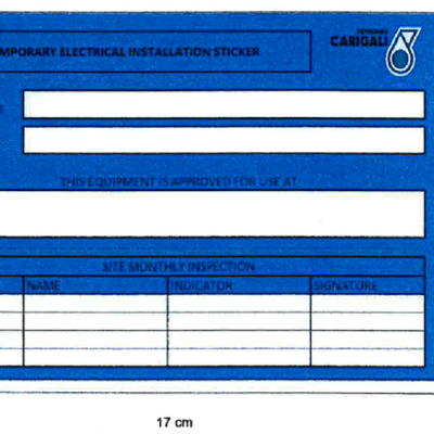 Blue Sticker, as per sample shown Size : 17 cm X 10.5 cm