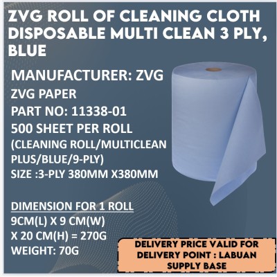 ZVG ROLL OF CLEANING CLOTH DISPOSABLE MULTI CLEAN 3 PLY,  BLUE