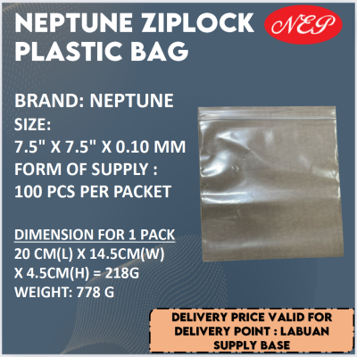 NEPTUNE ZIPLOCK PLASTIC BAG (7.5" X 7.5" X 0.10 MM)