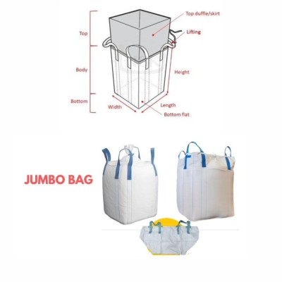 Jumbo Bag, FIBC, Top Duffle Skirting, Bottom Flat Closed Designed with Inner Liner sewn Up (1000x1000x1600mm)