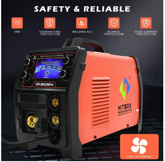 HITBOX, 5 in 1 Aluminum Welding Machine SYN MIG200 Pro Digital Control MIG Gas CO2  /   LIFT TIG  /   MMA IGBT Inverter Welder