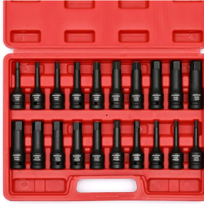 MIXPOWER 1 2" Drive Master Impact Hex Bit Set, Hex Driver, 20-Piece 1 2" Drive Allen Bit Socket Set, SAE Metric, 1 4" - 3 4", 6-19mm, Cr-Mo Steel, Impact Grade