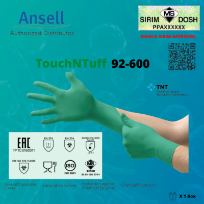 Dosh and Sirim Approved. Ansell TouchNTuff 92-600, SIZE S, PRICE PER BOX