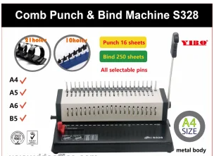 COMB, Model S328, Punch & Bind Machine Metal Body Comb Binding Machine Strip Binding Book Binder