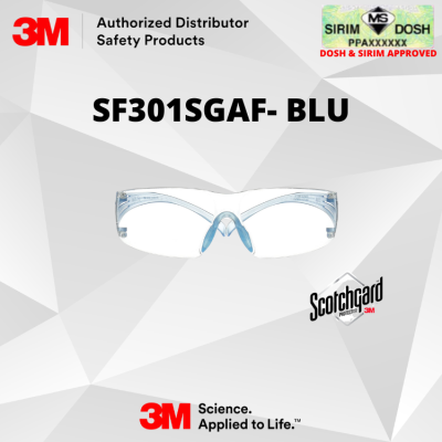 DOSH AND SIRIM APPRPOVED. JKKP 2022 12-01 00030 M SecureFit 300 Series, SF301SGAF-BLU, Blue Temples, Scotchgard Anti-fog Coating, Clear AF-AS lens