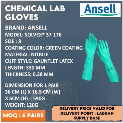 ANSELL CHEMICAL LAB GLOVES SOLVEX 37-176 (SIZE 8)