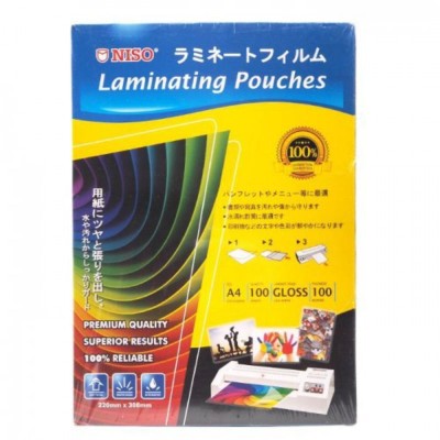 FILM- NISO LF100 LAMINATING FILM, 100 MICRONS A4 (220MM X 308MM) 100'S