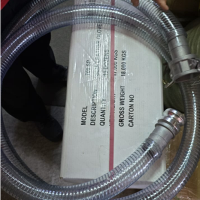 2" x 30m transparent water hose, With male and female brass camlock couplings assembled each end