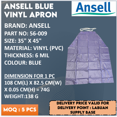 ANSELL 56-009 BLUE VINYL APRON (35" X 45")