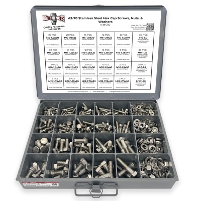 SPR A2-70 Stainless Steel Metric Hex Cap Screws Bolts, Nuts, & Washers Assortment Kit - 575 Pieces