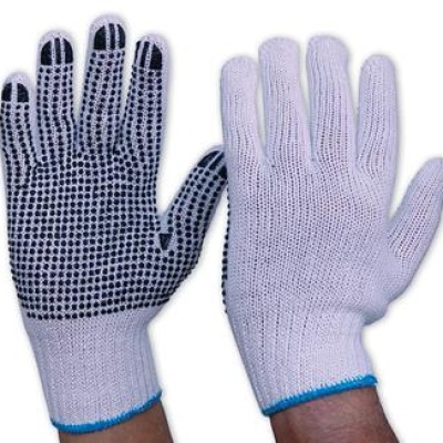 PROCHOICE SAFETY GEAR 342KPDB, COTTON outer and inner gloves, bleached with black PVC dot grip, 7 gauge knit, pack of 12 pairs