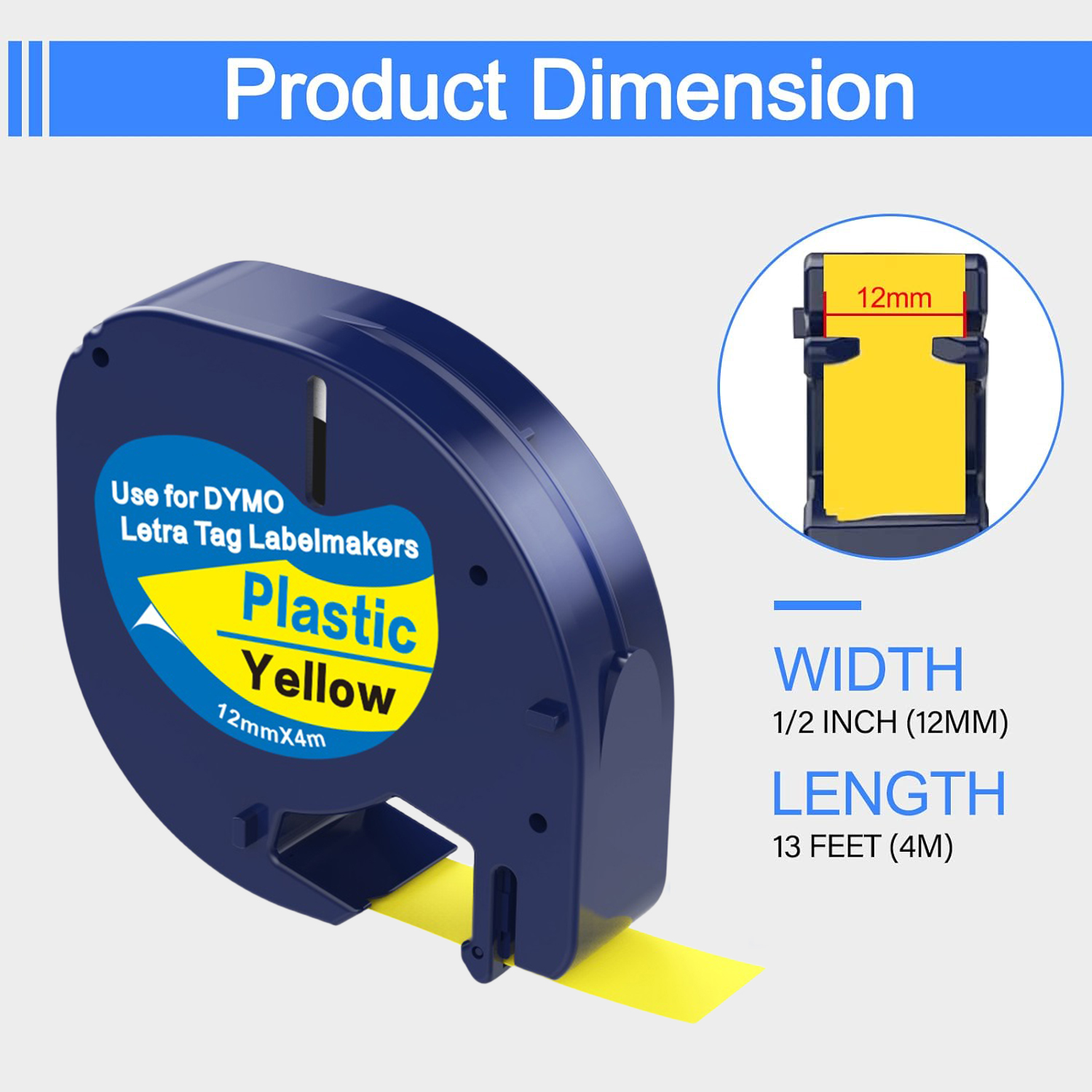 Dymo Letra Tag: Tape 12mm Yellow Plastic A91202