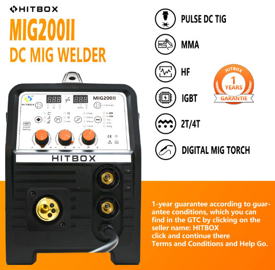 HITBOX 5 in 1 MIG200 II 220V Mig Welder ARC MMA Inverter   /   Lift TIG   /   Gasless MIG   /   Gas MIG   /   Aluminum Welding Machine Semi-Automatic Welder Stainless Steel Iron