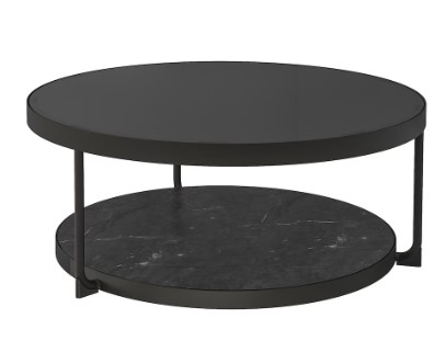 Coffee table, anthracite marble effect  /  black glass, 88 cm