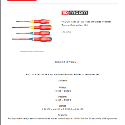 *FACOM ATB.J8TVE - 8pc Insulated Protwist Borneo Screwdriver Set