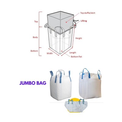 Jumbo Bag, FIBC, Top Duffle Skirting, Bottom Flat Closed Designed with Inner Liner sewn Up (90cm x 90cm x 120cm)