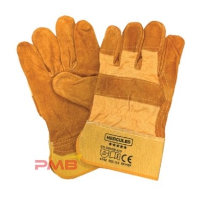 HERCULES 4142 HALF LEATHER GLOVES, YELLOW, 5 STAR, 10.5" (SIRIM DOSH APPROVED), 12PAIRS PACK