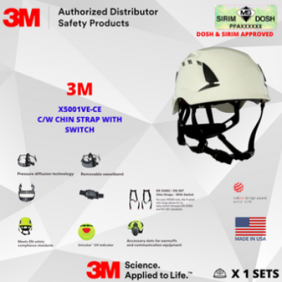 SIRIM AND DOSH APPROVED JKKP 2022 12-01 00009. 3M SecureFit X5000 Safety Helmet, Vented, 1000V, CE, White, X5001VE-CE