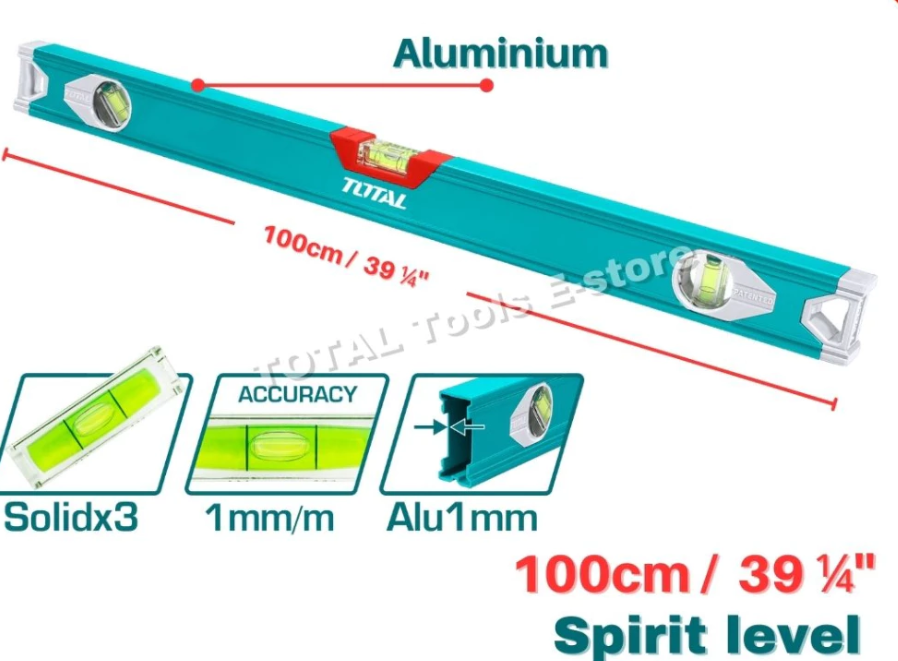 TOTAL Spirit Level   /   Water Level  TMT28016 [80cm   /   31½'' ]   /   TMT210016 [100cm   /   39 ¼'' ]