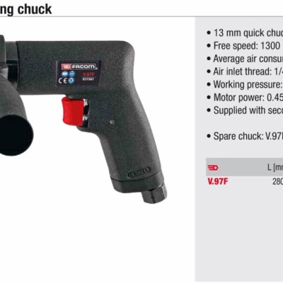 Facom V.97F Air Drill With Heavy Duty 13mm Self Locking Metal Keyless Chuck