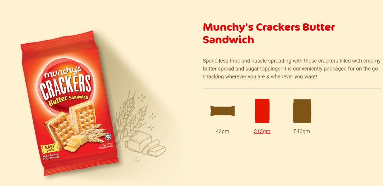 MUNCHY’S Crackers – Cream Crackers  /  Butter  /  Chocolate  /  Sugar (Easy Pack) (322g)