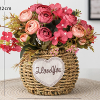 Artificial Potted Flower - Dark pink roses (H)