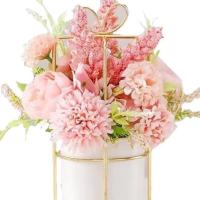 Faux Flowers in Vase Fake Silk Flower Arrangements with Vase- Pink