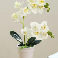 Realistic Artificial Orchid Bonsai Potted- white