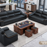 High-End Reception Sofa Set - Charming Black